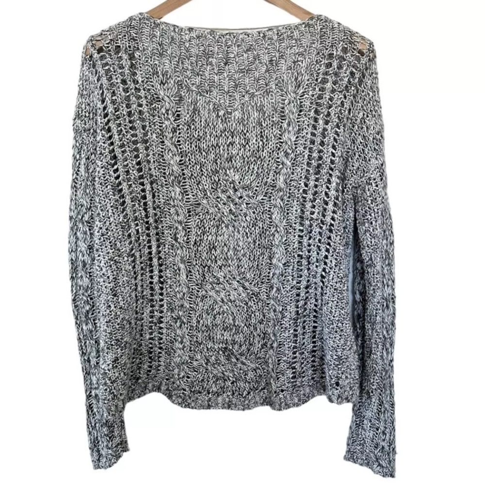 Free People Linen Wool Alpaca Blend Open Weave Marled Gray Pullover Sweater - Picture 8 of 12
